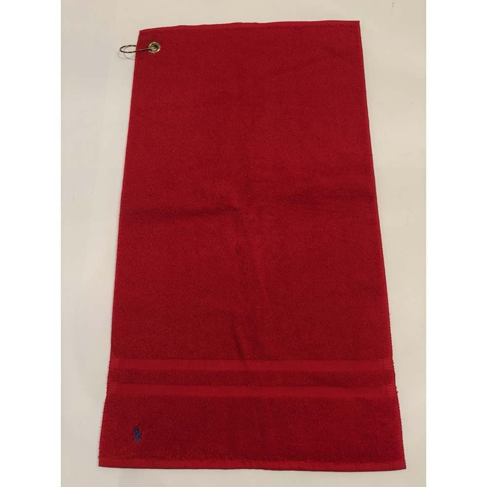 Ralph Lauren Polo Scarlet Cotton Golf Towel Brass Grommet 16x29 Red, Pony